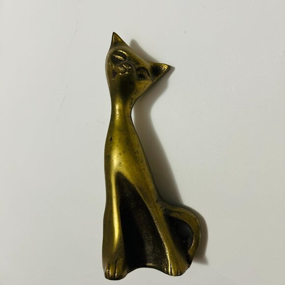 Vintage Mid Century Modern MCM Solid Brass Siamese Cat 6" - Picture 8 of 14